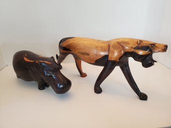 Hand Carved African Wooden Figures Puma Hippo