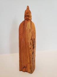 Hand Carved Wooden Asian Man Signed By Maker