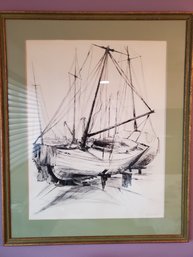 Boat Sketch Claude Piechaud Signed 28x34