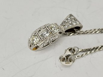 14 Karat White Gold Diamond Pendant And Neckless 24' Neck