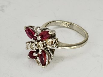 14k White Gold Ring With Diamonds And Rubies