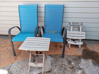 Aqua Blue Patio Chairs With 4 Foldable Tables