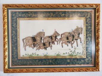 Hand Painted Silk Ottoman Empire Horse Stampede Scene