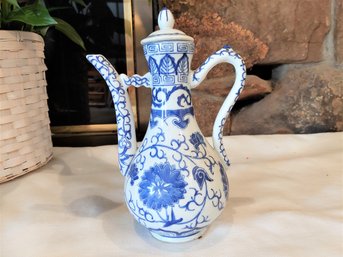 10.25' Chinese Ewer Genie  Blue & White Porcelain Teapot & Lid