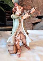 Signed Capodimonte Clown Figurine With Violin And Drum