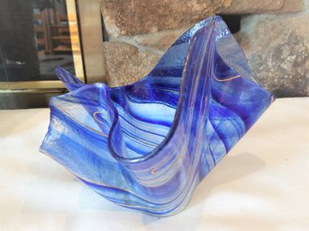 Blue Streak Artisan Hand Blown Glass Vase