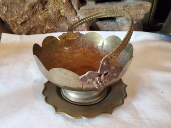 Antique Copper Indian Fruit Bowl With Braided Handle