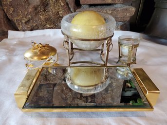 Brass Copper Candle Stand Mirror And Jewlery Box