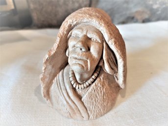 Roger Wermers Stonehead Sculpture Of Old Woman Native American Signed