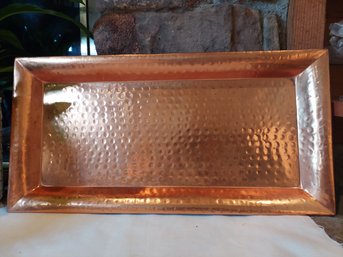 Large Solid Copper Hammered Rectangular Tray