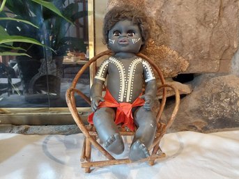 Black Aborigine Australia Baby Doll With Chair