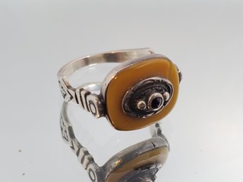 Sterling Silver Ring Burnt Orange Stone