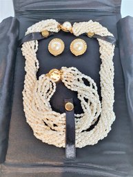Andre Piasso Rice Pearl Choker Bracelet And Earrings Set