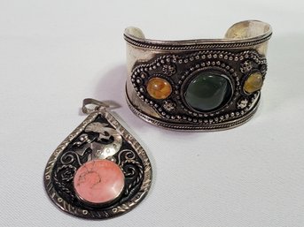 Navajo Silver Pendant & Bracelet