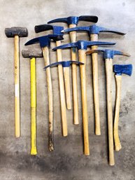 Lot Of Hand Tools- Axes, Pick Axes, Sledge Hammers