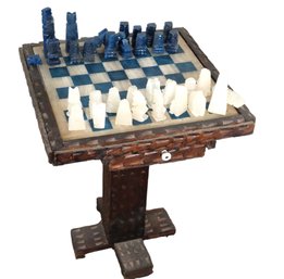 Vintage Natural Stone Chess Table And Pieces