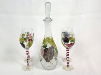 Vintage Home Essentials Hand Painted 5Pc Set 4 Wine Goblets And Decanter