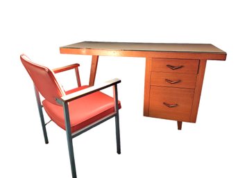 MCM Hardwood Writing Desk Vinyl Orange Chair