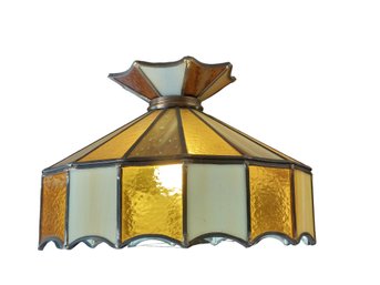 Vintage Leaded Glass Shade Light Fixture, Amber Stained Glass Pendant Hanging Lamp