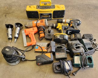 Lot Of Tools-Pnuematic Grinders, Radio, Drills, Chargers, Batteries, Heatgun
