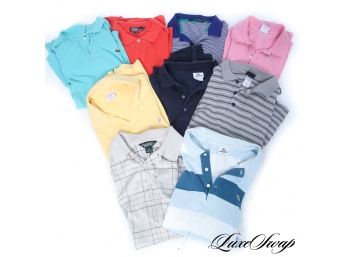 LOT OF 9 ASSORTED POLO RALPH LAUREN, RLX, PATAGONIA, AND BROOKS BROTHERS POLO SHIRTS SIZE M