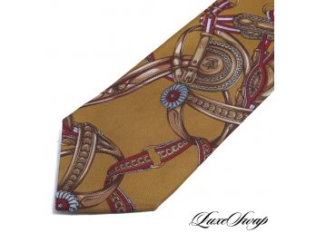 AUTHENTIC VINTAGE GUCCI GOLD SILK ROYAL CHAINS FOULARD SCARF PRINT TIE