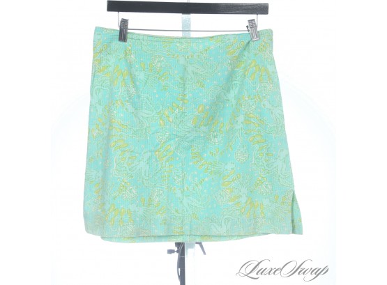 VINTAGE 1990S 00S LILLY PULITZER SEAGLASS GREEN AND BLUE ALLOVER OCTOPUS FISH PRINT SKIRT 12