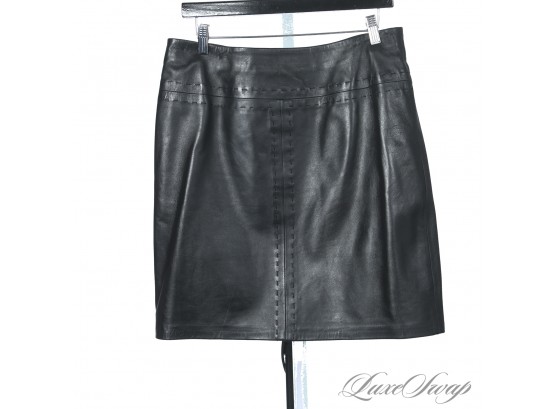 BRAND NEW WITH TAGS $250 VAKKO BLACK NAPPA LEATHER TOPSTITCHED SKIRT 14