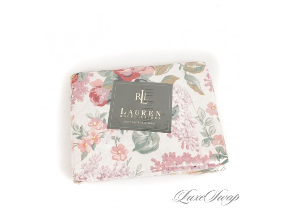 BRAND NEW SEALED IN PACKAGE RALPH LAUREN HOME COLLECTION WHITE 'ALLISON' GARDEN FLORAL TWIN SIZE FITTED SHEET