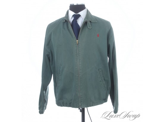 VINTAGE POLO RALPH LAUREN MENS SPRUCE GREEN GARMENT WASHED UNLINED CHINO JACKET L
