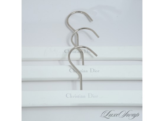 NOT EASY TO FIND! LOT OF 3 ORIGINAL CHRISTIAN DIOR WHITE WOOD BOUTIQUE HANGERS - NOT GIVEAWAYS!