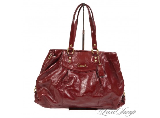 #9 FANTASTIC CONDITION RECENT AND AUTHENTIC COACH DEEP GARNET RED CRINKLED PATENT LEATHER SATCHEL LARGE BAG
