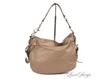 #12 NEAR MINT RECENT AND AUTHENTIC COACH BRONZE MUTED METALLIC LEATHER ZIP TOP SIDE BUCKLE HOBO BAG