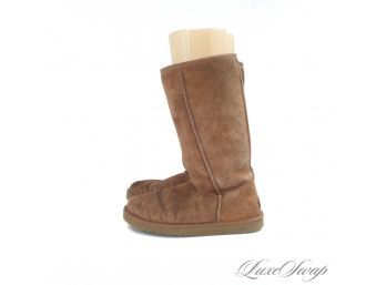 THE MOST ICONIC! WOMENS UGG AUSTRALIA CAMELL SHEARLING SUEDE 'CLASSIC TALL 5815' BOOTS - 10