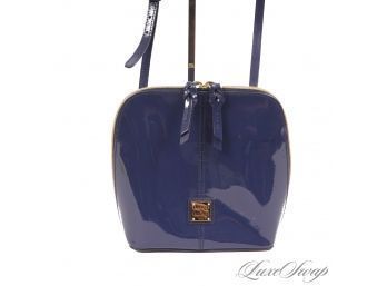 #15 FANTASTIC CONDITION AND VERY RECENT DOONEY & BOURKE NAVY BLUE PATENT LEATHER MINI FULL ZIP CROSSBODY BAG