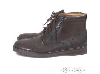 ROCK SOLID! MENS RECENT AND MODERN FLORSHEIM CHOCOLATE BROWN LEATHER BROGUED BOOTS 8.5