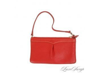 NEAR MINT AND PROBABLY UNUSED DOONEY & BOURKE CHERRY RED DEERSKIN GRAINED LEATHER 8' MINI BAG WITH PLEAT