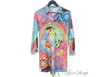 WHOA THIS IS AWESOME! ANONYMOUS AND TOTALLY INCREDIBLE WOMENS NEON BAROCCO STRETCH SHIRT WITH MEDUSAS