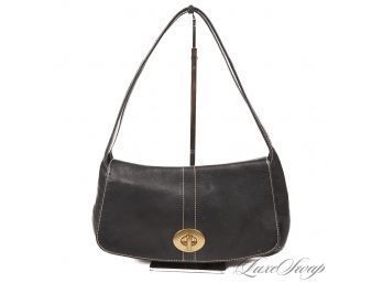 #6 FANTASTIC CONDITION RECENT AND AUTHENTIC COACH BLACK LEATHER TOPSTITCHED TURNLOCK FLAP SHOULDER BAG