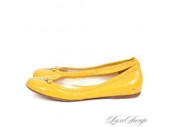 SUMMER PERFECT! $540 FENDI MADE IN ITALY LEMON YELLOW PATENT LEATHER ALLOVER FF MONOGRAM BALLET SHOES 37.5