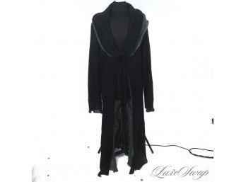 ABSOLUTELY AMAZING, SWADDLED LUXURY! LES COPAINS MADE IN ITALY GREY/BLACK OMBRE FLOOR LENGTH CARDIGAN COAT 46