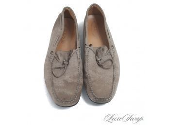SUMMER ESSENTIALS! MENS TODS MADE IN ITALY MUSHROOM TAUPE SUEDE CRACKLED STRING LOAFER DRIVING SHOES 11