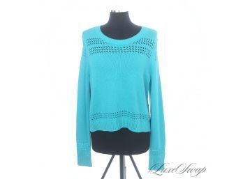 BRAND NEW WITH TAGS C WONDER TURQUOISE AQUA BLUE 'FANCY STITCH' OPEN WEAVE WOMENS SWEATER XL