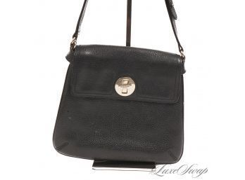 #19 DAILY ESSENTIAL! KATE SPADE BLACK GRAINED LEATHER PERFORATED TURNLOCK SHOULDER BAG