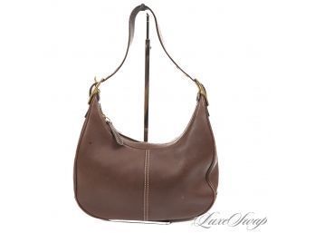 #5 FANTASTIC CONDITION RECENT AND AUTHENTIC COACH CHOCOLATE BROWN LEATHER TOPSTITCHED JACKIE HOBO SHOULDER BAG