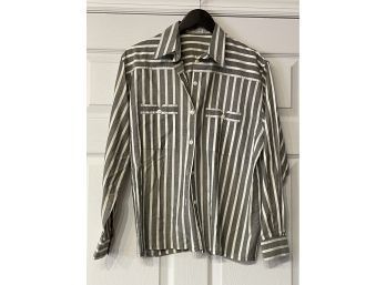 WOMENS JAEGER MADE IN GREAT BRITAIN COTTON STRIPED BUTTON DOWN