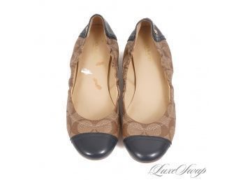 PERFECT DAILY DRIVERS! GREAT CONDITION COACH CC MONOGRAM AND BLACK LEATHER CAPTOE BALLET FLAT SHOES 5