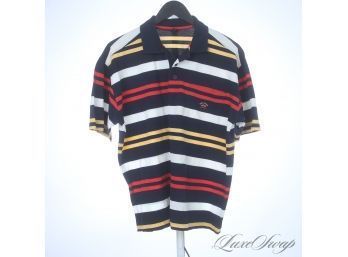 THESE ARE NOT CHEAP! MENS PAUL & SHARK YACHTING MADE IN ITALY NAVY/MULTI STRIPE THIN PIQUE POLO SHIRT L