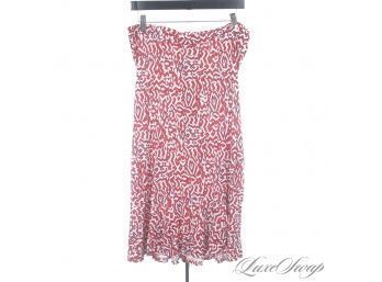 BRAND NEW WITH TAGS $285 DIANE VON FURSTENBERG 100 PERCENT SILK WHITE AND RED SHATTER PRINT STRETCH SKIRT 12