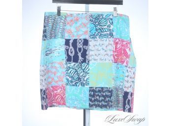 BRAND NEW WITH TAGS LILLY PULITZER 'LYNNE' SKIRT IN NAUTICAL PATCHWORK SAILOR PRINT 14